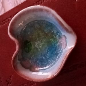 Pottery Heart Filled Glass Trinket Dish
